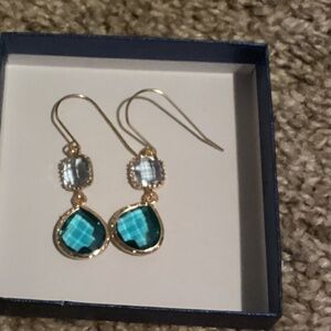 New 18k Gold Plated Blue & Purple Boho Crystal Dangle Earrings